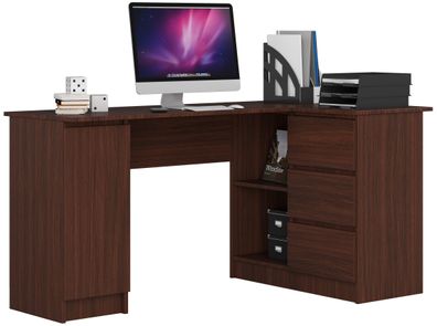 Schreibtisch WENGÉ Großer Eckschreibtisch mit drei Schubladen und eine Tur
