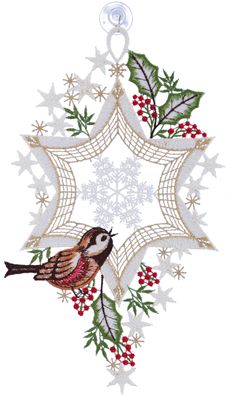Plauener Spitze Fensterbild Weihnachten Stern mit Vogel 26 cm Fensterdekoration