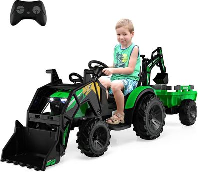 12V Kinder Traktor mit Anhänger, Grabschaufel und Baggerschaufel, Aufsitztraktor