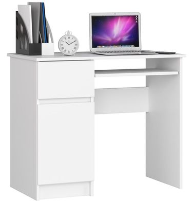 Schreibtisch weiß mit abschließbare Tur und Schublade, linke Seite