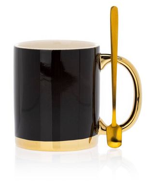 HowHomely Kaffeebecher mit Löffel Tasse Eleganter und robuster Kaffeebecher Schwarz