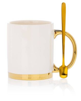 HowHomely Kaffeebecher mit Löffel Tasse Eleganter und robuster Kaffeebecher weiß Deko