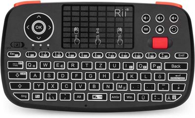 Rii Smart TV Mini Bluetooth Tastatur Touchpad LED Beleuchtung QWERTZ Schwarz