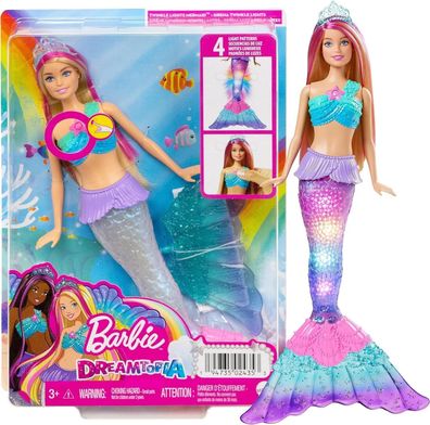 Barbie HDJ36 Malibu Zauberlicht Meerjungfrau Leuchtet Puppe Blonde Haare 30 cm