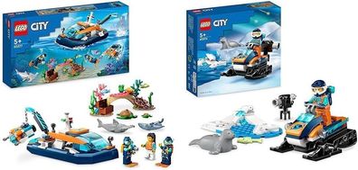 LEGO 60377 City Meeresforscher-Boot Spielzeug & 60376 City Arktis-Schneemobil