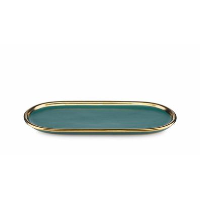 HowHomely Dekotablett Lovia Keramik grün gold 3x26x12,5cm Elegant Serviertablett