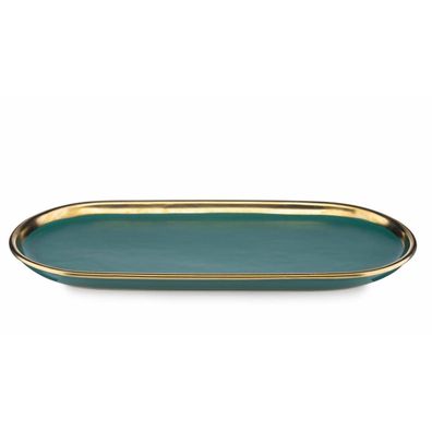 HowHomely Dekotablett Lovia Keramik grün 3x32x15,5cm Elegant Serviertablett Tablett