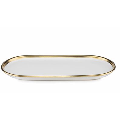 HowHomely Oval Dekotablett Lovia aus Keramik weiß Glamour Serviertablett Tablett Deko