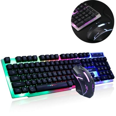 Gaming Tastatur und Maus Set, LED Hintergrundbeleuchtung Layout, Regenbogen