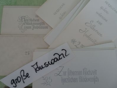 alte Grußkarten Silbernenn Hochzeit 25 Glückwünsche geprägter Schriftzug