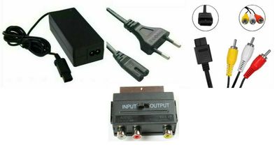 AC Adapter Stromkabel Netzteil + AV/ TV Cinch Kabel + Scart für Nintendo Gamecube