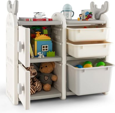 Kinderregal, Spielzeugregal mit 4 Aufbewahrungsboxen & Bücherregal, 78 x 32 x 78 cm