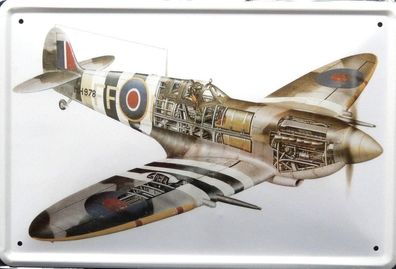 Top-Blechschild, 20 x 30 cm, Spitfire, Flugzeug, Luftwaffe, 2. Weltkrieg, Neu, OVP
