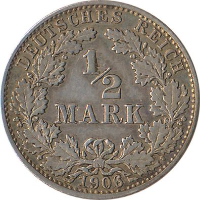 Kaiserreich J.016 1906 G Kleinmünze 1/2 Mark Silber*