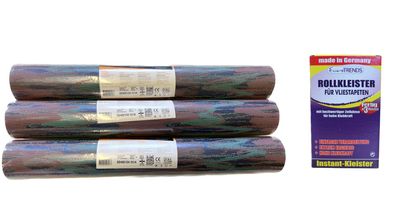 3 Rollen + Kleister Vliestapete Textil Optik Farbmalerei violett türkis metallic