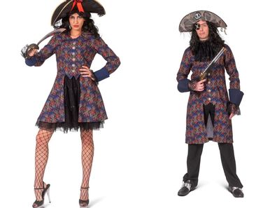 Kostüm Jacke m Totenköpfen Barock Damen Herren Pirat Piratin Halloween Karneval