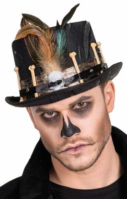 Halloween Hut Zylinder m Totenkopf u Knochen Steampunk Vampir Pirat Karneval