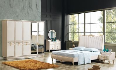 Luxus Schlafzimmer Set Bett + 2x Nachttische + Schrank + Kommode Komplettes Modern
