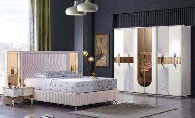 Luxus Schlafzimmer Set Bett 2x Nachttische Schrank Holz Komplettes Modern Neu