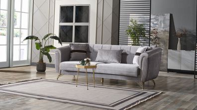 Sofa 3 Sitzer Textil Holz Modern Sofa Polster Couch Sofas Design Luxus Grau