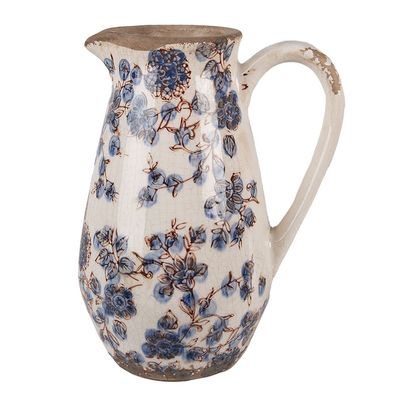 Clayre & Eef Dekorative Kanne 17x13x22 cm Beige Blau Keramik Blumen (Gr. 17x13x22 cm)