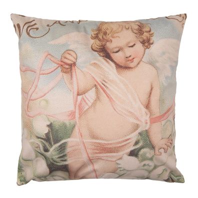 Clayre & Eef Kissenbezug 45x45 cm Rosa Weiß Polyester Engel (Gr. 45x45 cm)