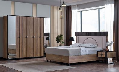 Luxus Schlafzimmer Set 4 tlg. Bett 2x Nachttische Kleiderschrank Schrank Holz