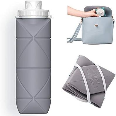 Speziell angefertigte faltbare Wasserflaschen, 2er-Pack, BPA-frei, Grau