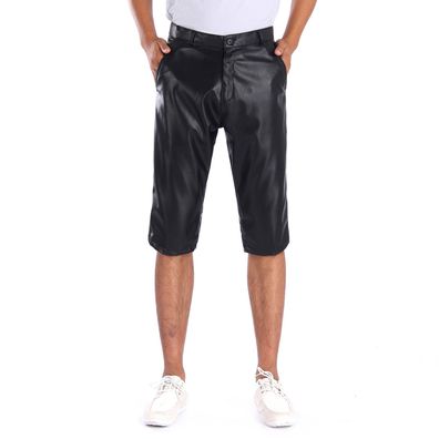 Sommer Capri Kurze Shorts Herren PU Hose Matte Trousers Pants mit Seite Taschen
