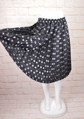 Vintage 90er Plissee Falten Rock M 38 40 Schwarz Silberfarben Punkte Midirock Party