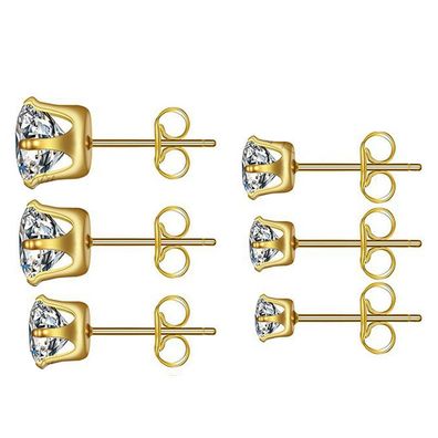 5 Paar Ohrringe aus Edelstahl 316, sechs Krallen, Krone Z, golden