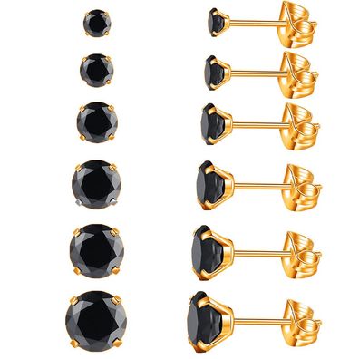6 Paar Ohrringe-Set aus Edelstahl 316 mit vier Krallen und Kronenzirkulation in Gold