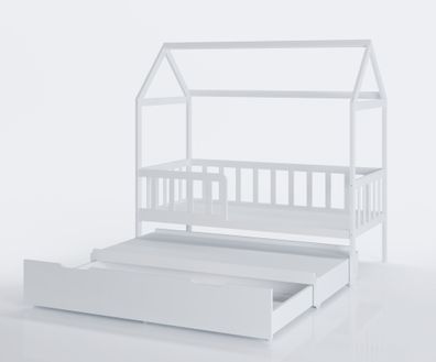 Bettenhaus - Kleinkinderbett 160x80 cm - mit Bettschublade und Gästebett - weiß