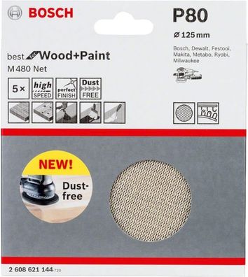 Bosch Professional 5 Stück Schleifblatt M480 P80 Wood and Paint Ø 125 mm,