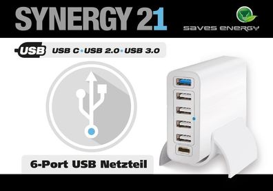 Synergy 21 USB Ladegerät/ Netzteil 6-fach 60Watt V2 USB-A und USB-C