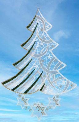 Plauener Spitze Fensterbild Weihnachten Weihnachtsbaum Silber Fensterdekoration