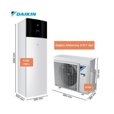 Daikin Altherma 3 R F Komplett-Set 8 kW Wärmepumpe Speicher 230 l Heizstab 6 kW