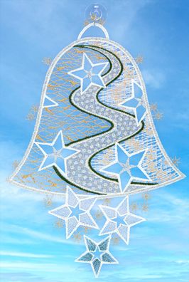 Plauener Spitze Fensterbild Weihnachten Glocke Silber 29 cm Weihnachtsdekoration