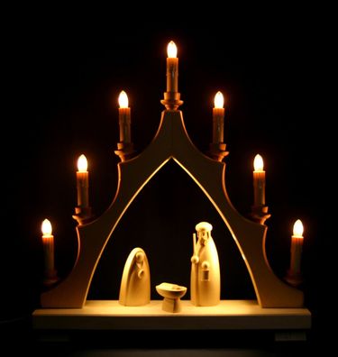LED Schwibbogen Spitze 47cm Christi Geburt, Heilige Familie Handwerkskunst Erzgebirge