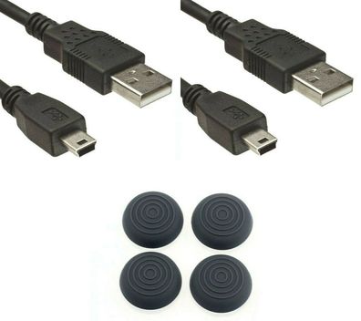 PS3 Thumb Grips + 2x USB-Kabel, Controller-Ladekabel, für PS3 1,8 Meter