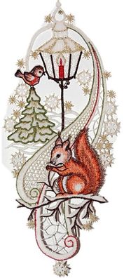Plauener Stickerei Fensterbild Weihnachten Spitze Eichhörnchen Fensterdekoration
