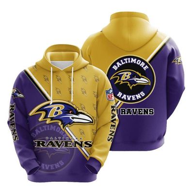 Fußball Herren 3D Sweatshirt Baltimore Ravens Hoodie Kapuzenpullover Gelb-Lila