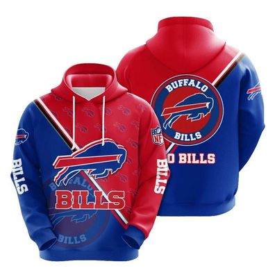 Fußball Herren 3D Sweatshirt Buffalo Bills Hoodie Kapuzenpullover Rot-Blau