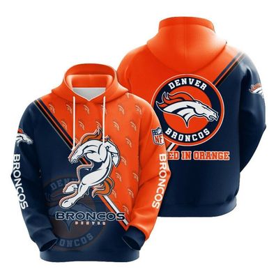 Fußball Herren 3D Sweatshirt Denver Broncos Hoodie Kapuzenpullover Orange-Navy