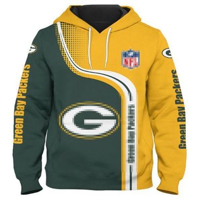 Fußball Herren 3D Sweatshirt Green Bay Packers Hoodie Kapuzenpullover Grün-Gelb