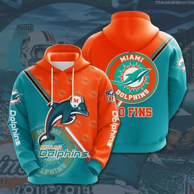 Fußball Herren 3D Sweatshirt Miami Dolphins Hoodie Kapuzenpullover Orange-Blau