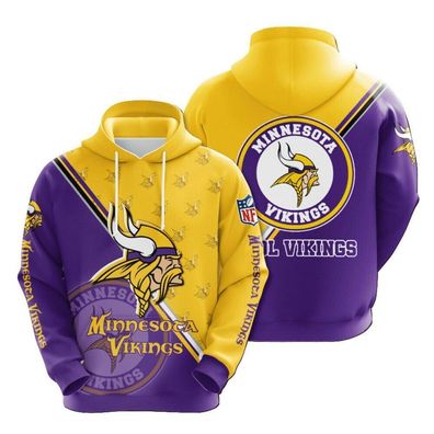 Fußball Herren 3D Sweatshirt Minnesota Vikings Hoodie Kapuzenpullover Gelb-Lila