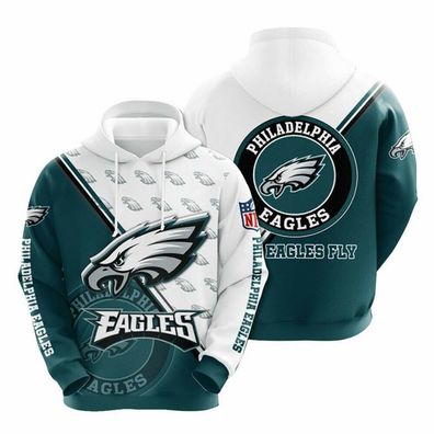 Fußball Herren 3D Sweatshirt Philadelphia Eagles Hoodie Kapuzenpullover Weiß