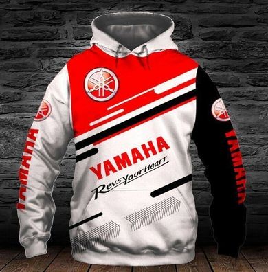 Herren 3D Sweatshirt Hoodie Yamaha Motorrad Kapuzenpullover Rot