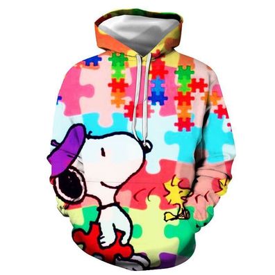 Neu Cartoon Snoopy Herren Sweatshirt 3D Drucke Hoodie Kapuzenpullover Regenbogen